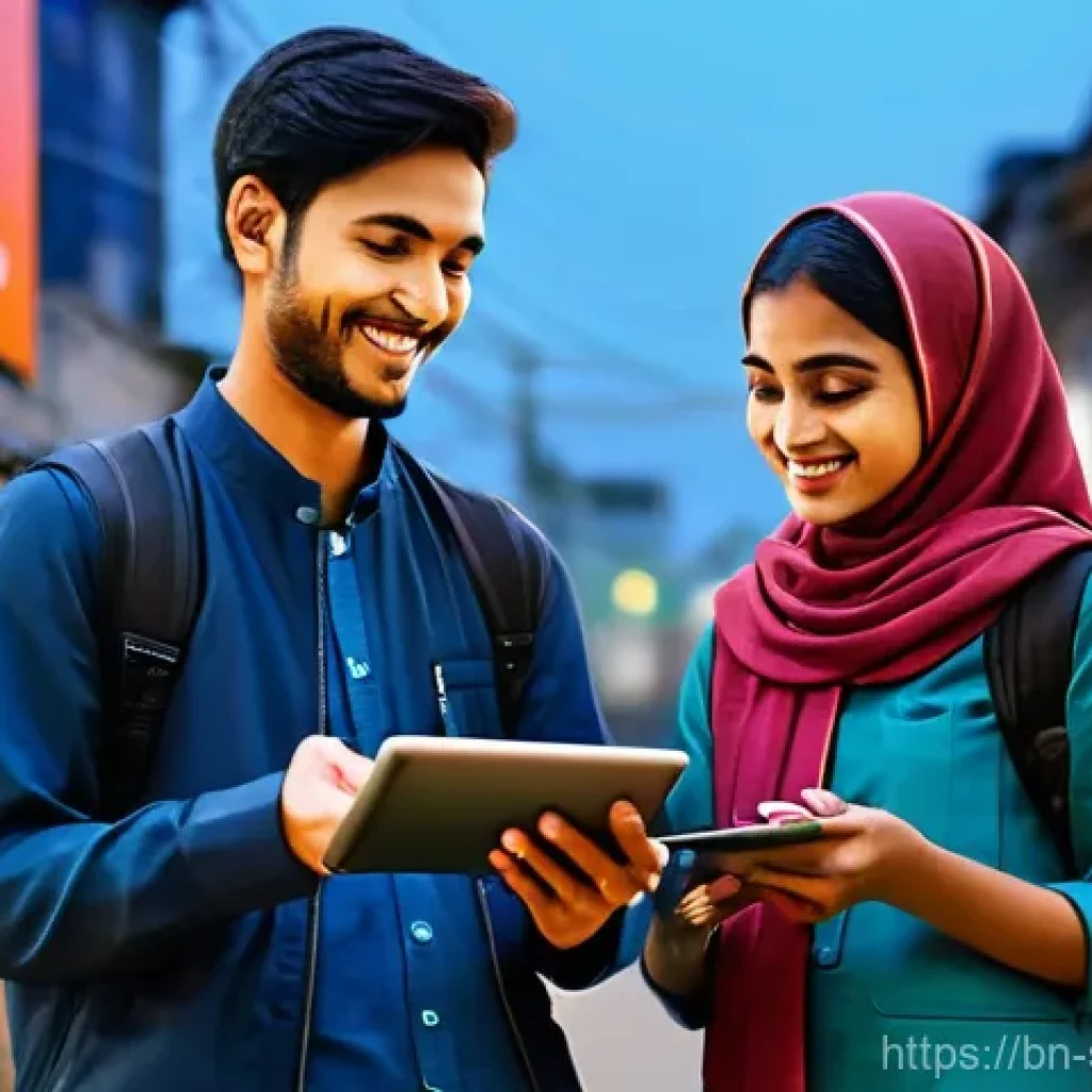 서비스화의 기회와 도전 과제 - **Prompt:** A bustling, vibrant Bangladeshi city street scene at dusk, illuminated by glowing street...