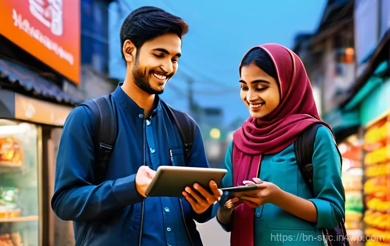 서비스화의 기회와 도전 과제 - **Prompt:** A bustling, vibrant Bangladeshi city street scene at dusk, illuminated by glowing street...