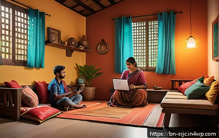 제품 서비스화의 기술 혁신 사례 - A modern Bengali family in a cozy smart home setting, interacting with various IoT devices like smar...